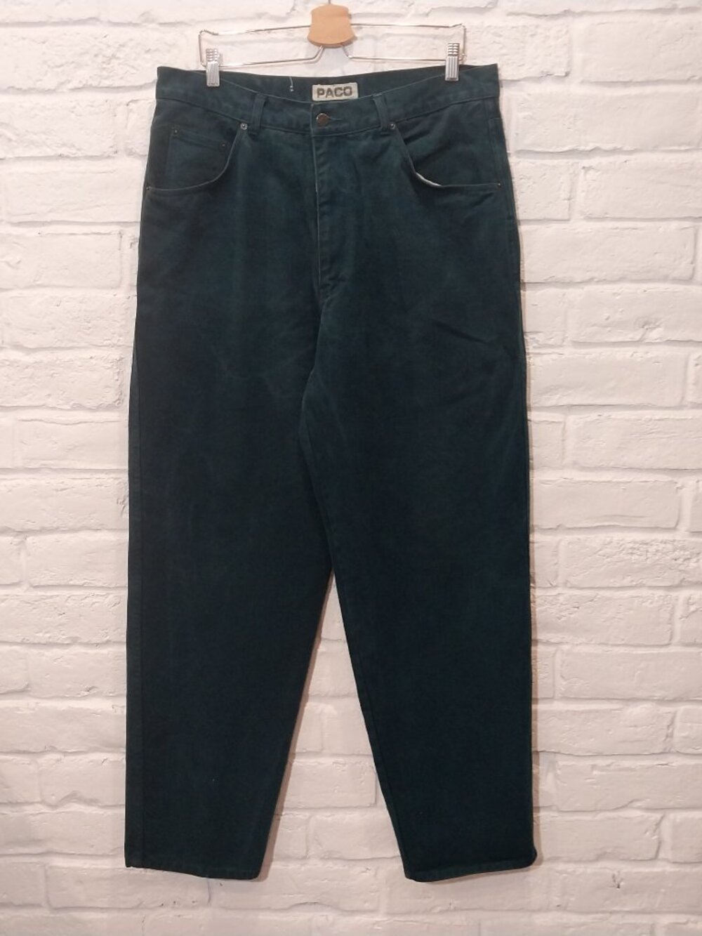 Vintage PACO Jeans Designer Mens 36x33 Green Baggy Tapered Retro Streetwear 80's